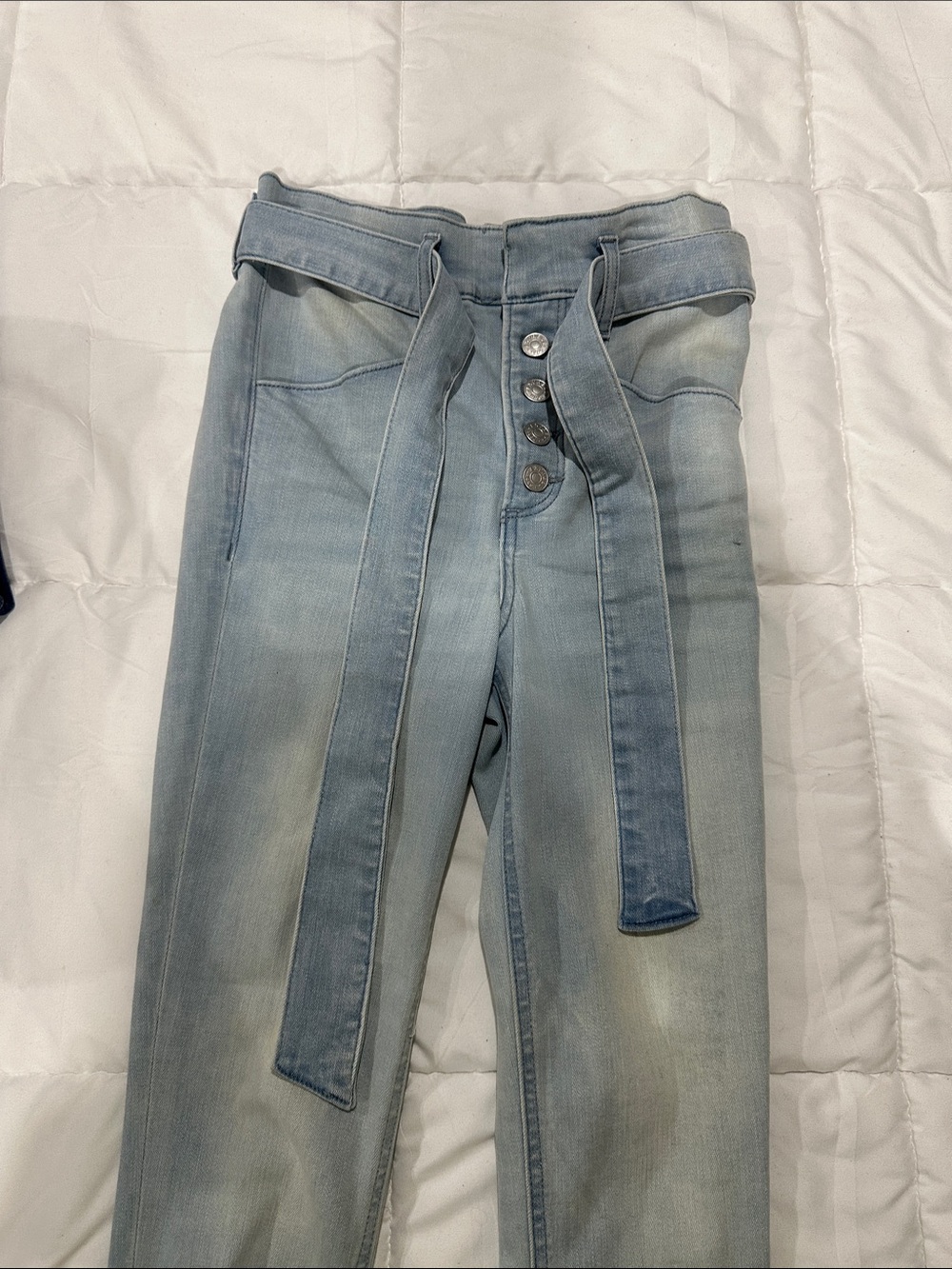 Express Light Blue High-Rise Tie-Waist Jeans